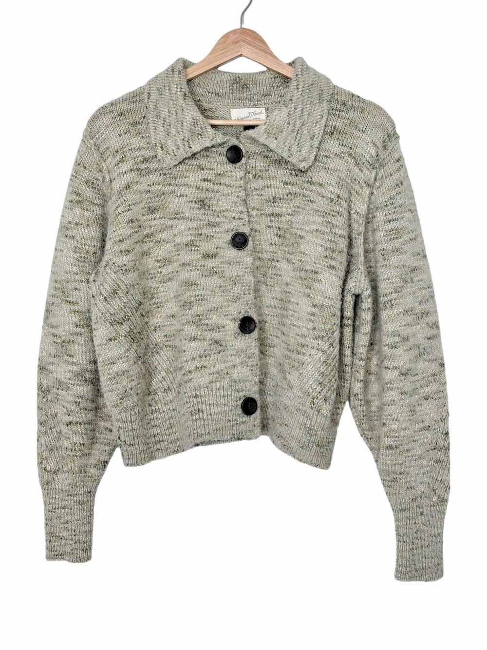 Universal Thread Sage Green Knit Collared Cropped Cardigan Large Universal Threa